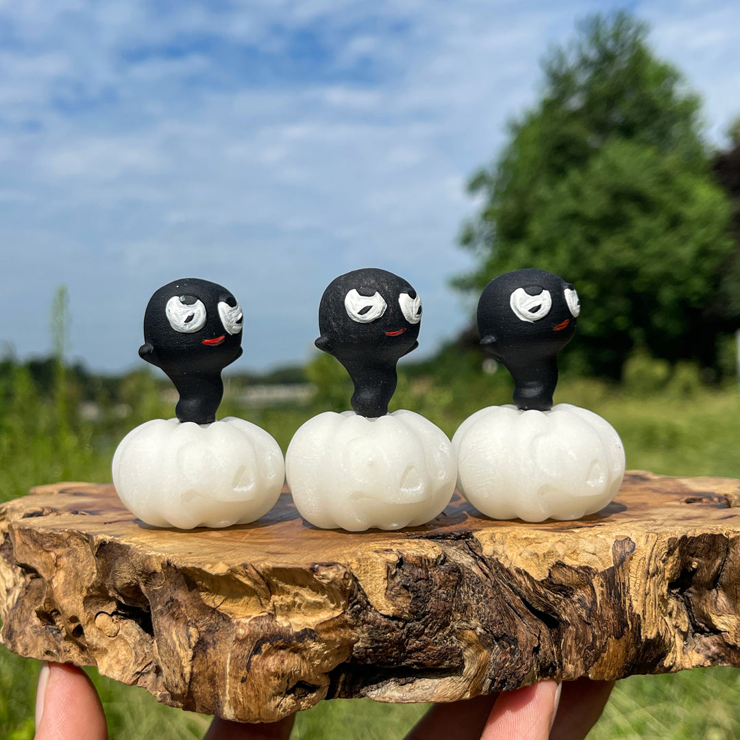 Natural Crystal Whimsical Carving White Jade Pumpkin Ghost