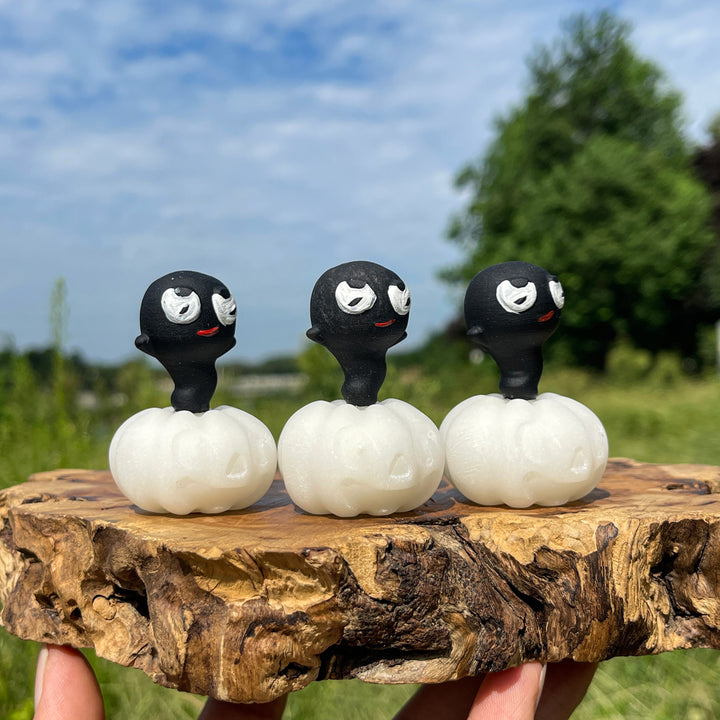 Natural Crystal Whimsical Carving White Jade Pumpkin Ghost