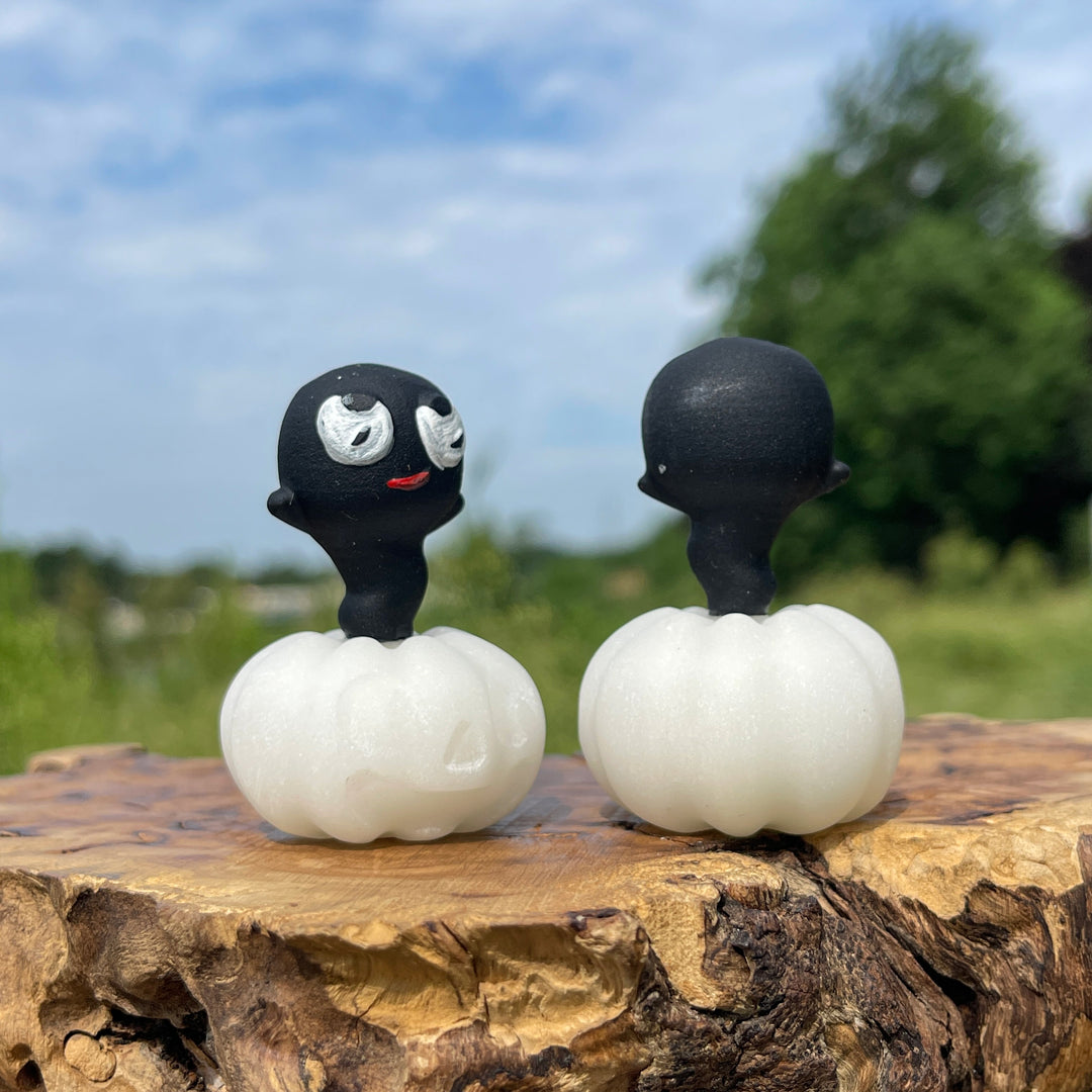 Natural Crystal Whimsical Carving White Jade Pumpkin Ghost