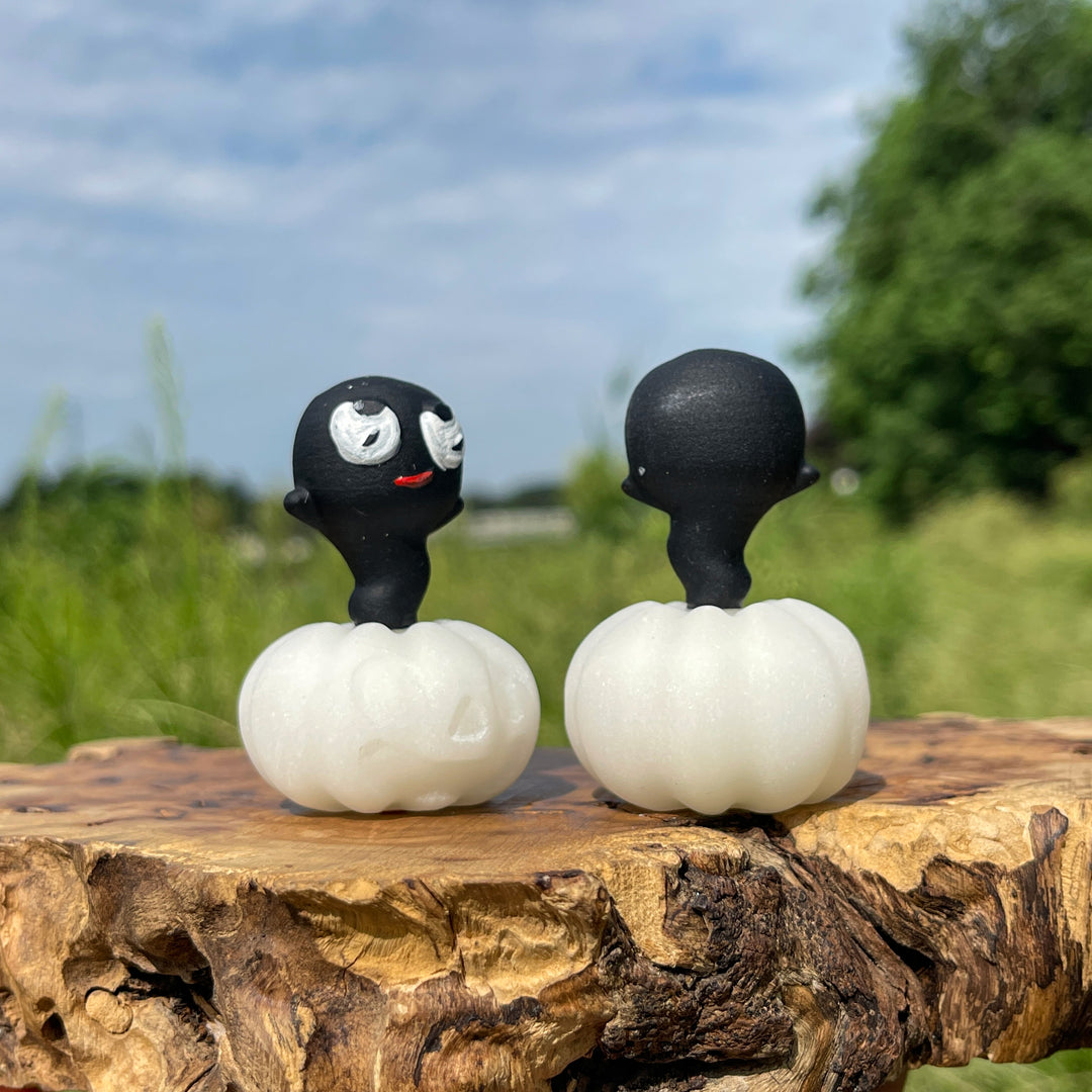 Natural Crystal Whimsical Carving White Jade Pumpkin Ghost