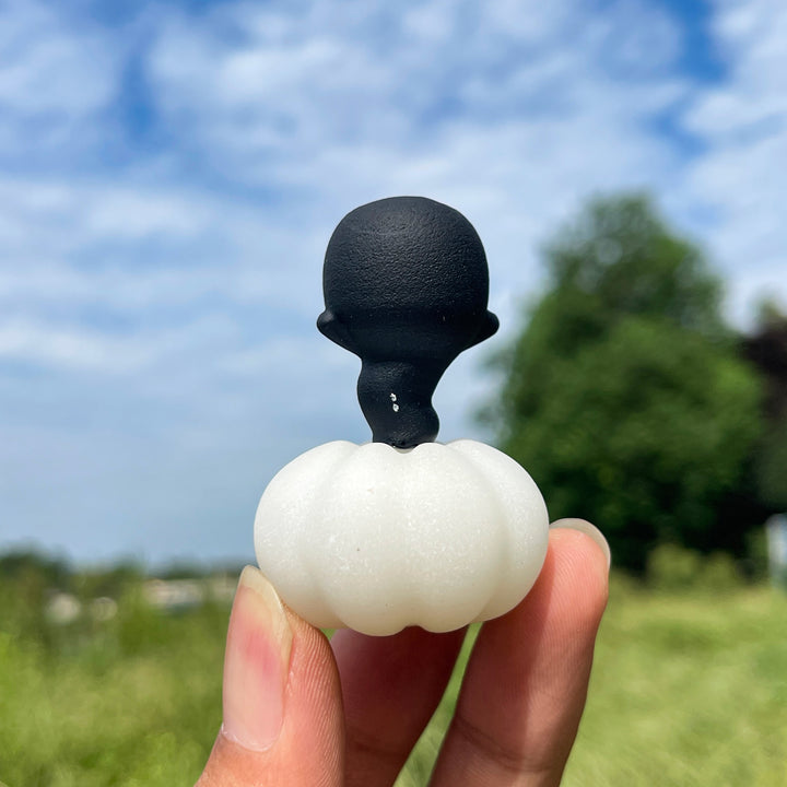Natural Crystal Whimsical Carving White Jade Pumpkin Ghost