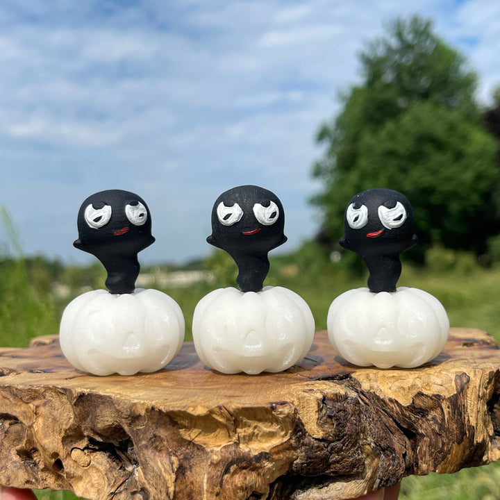 Natural Crystal Whimsical Carving White Jade Pumpkin Ghost