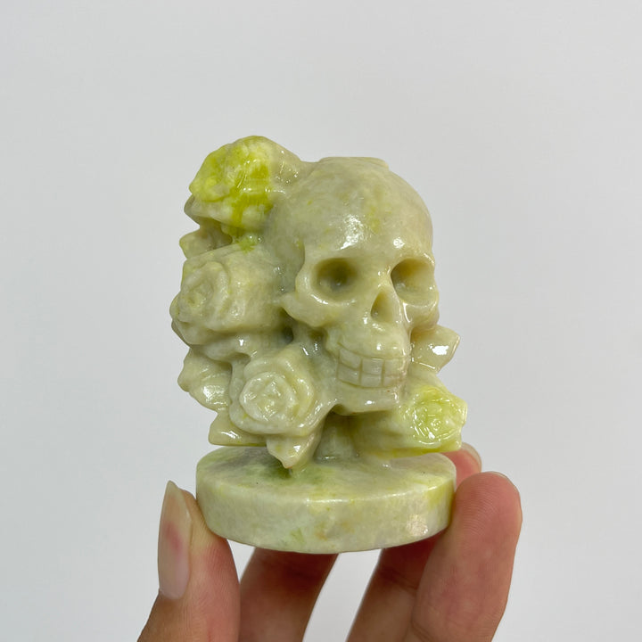 Natural Crystal Carving Skull With Roses