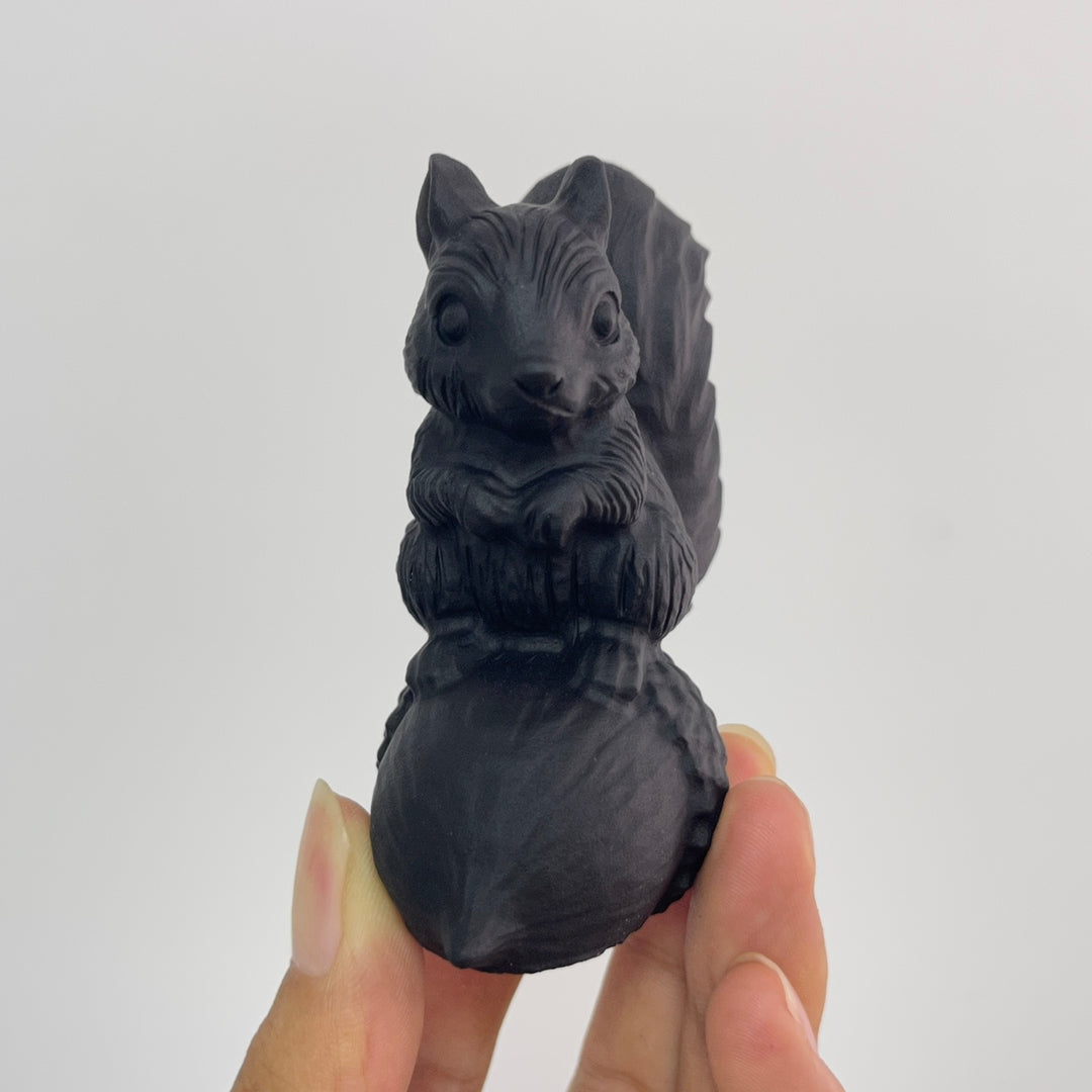 Unique,A Slightly Imperfect Natural Crystal Black Obsidian Squirrel