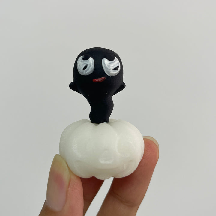 Natural Crystal Whimsical Carving White Jade Pumpkin Ghost