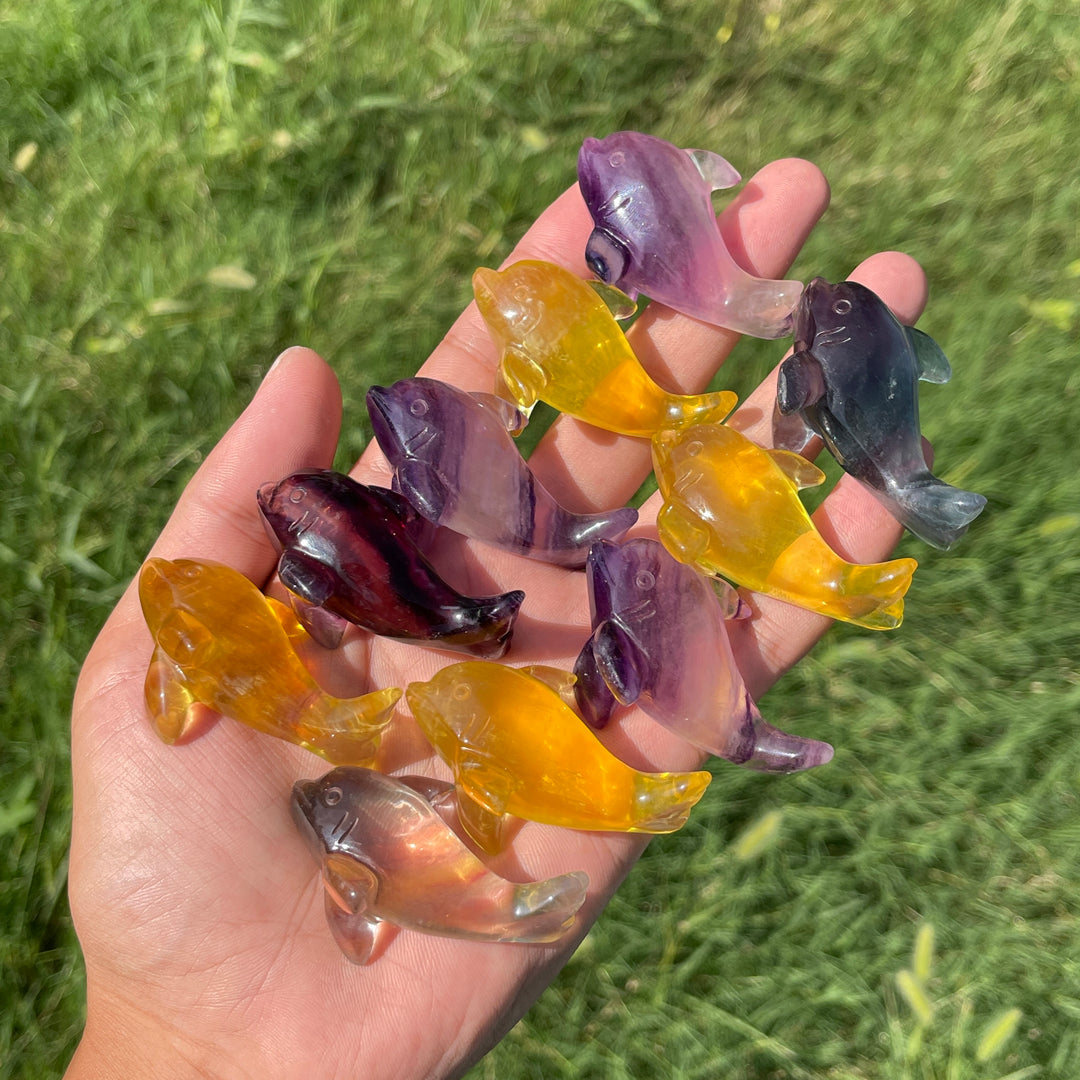 Natural Crystal Playful Dolphin Carving