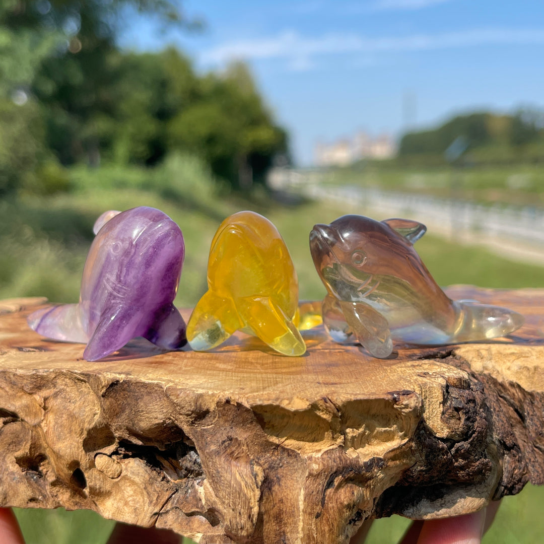 Natural Crystal Playful Dolphin Carving