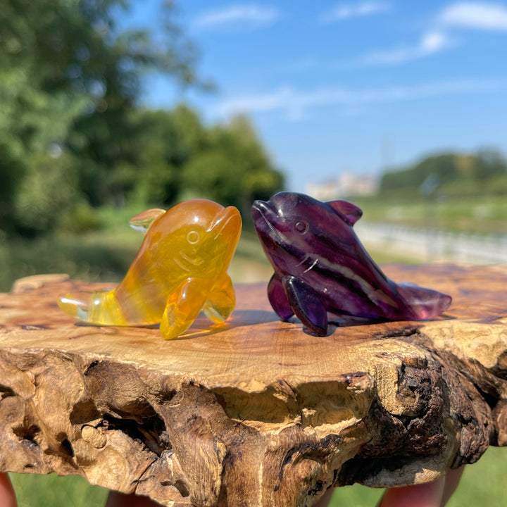 Natural Crystal Playful Dolphin Carving