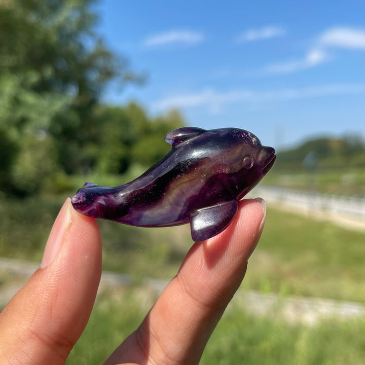 Natural Crystal Playful Dolphin Carving