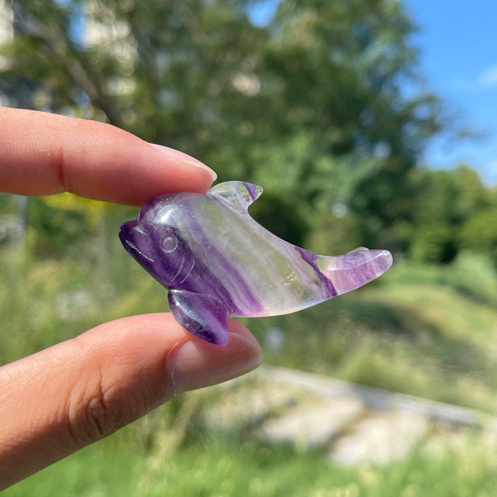 Natural Crystal Playful Dolphin Carving