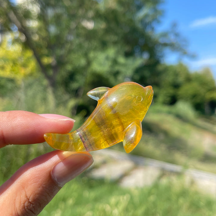 Natural Crystal Playful Dolphin Carving