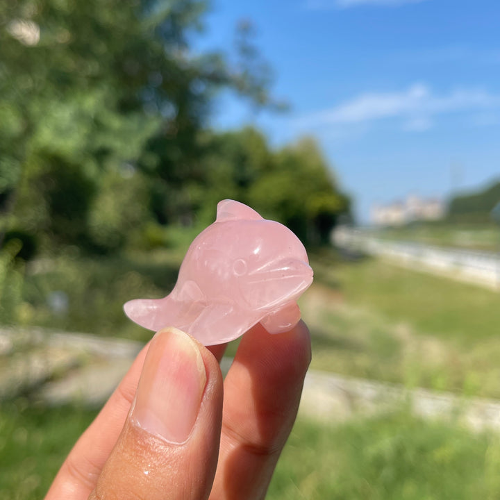 Natural Crystal Playful Dolphin Carving
