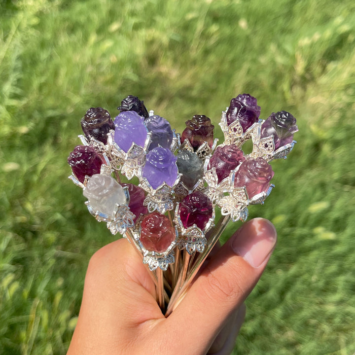 Natural Crystal Fluorite Rose Hair Stick