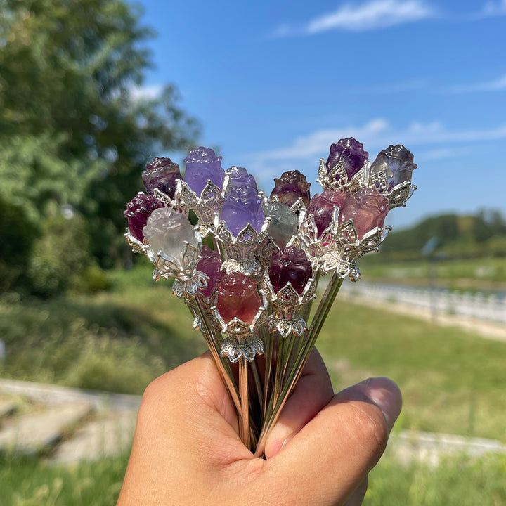 Natural Crystal Fluorite Rose Hair Stick