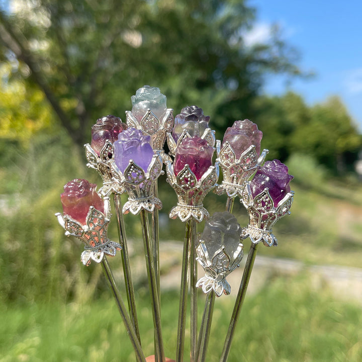 Natural Crystal Fluorite Rose Hair Stick