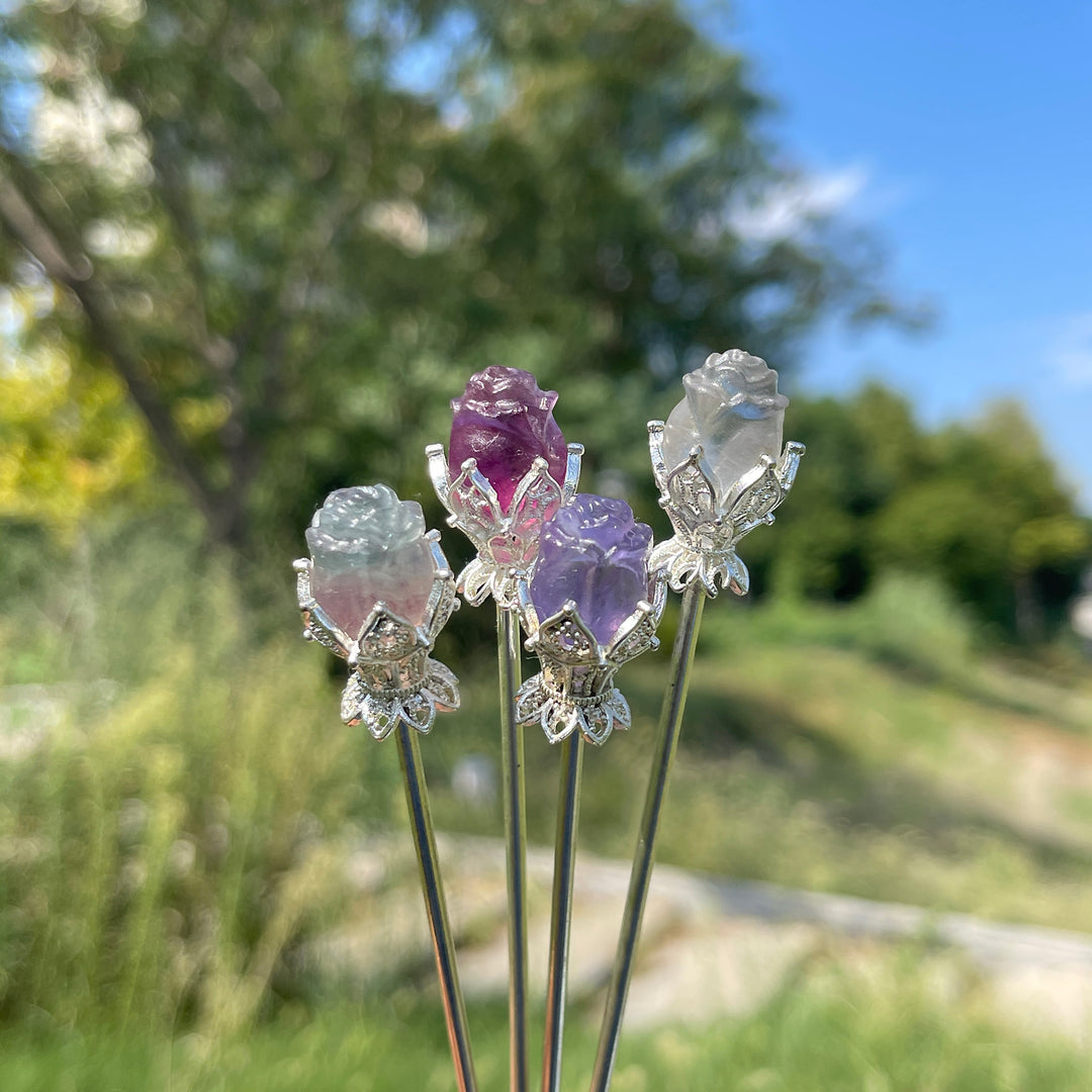 Natural Crystal Fluorite Rose Hair Stick