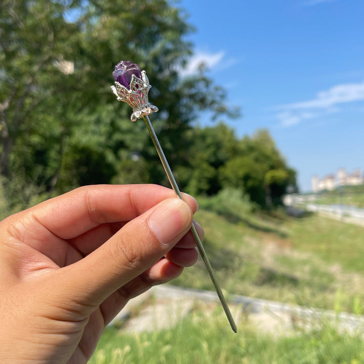 Natural Crystal Fluorite Rose Hair Stick