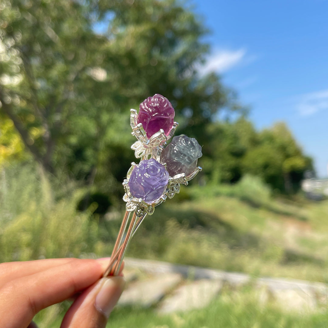 Natural Crystal Fluorite Rose Hair Stick