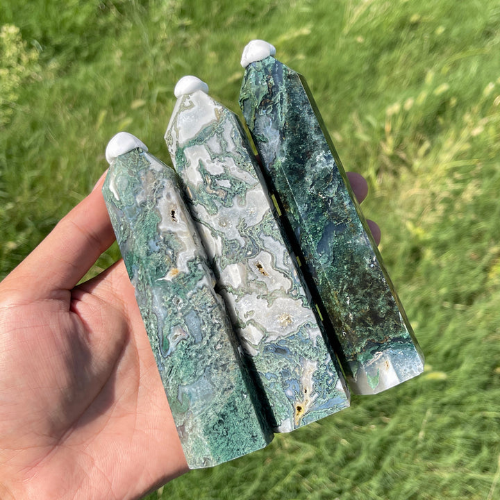 Unique,Natural Crystal Delicate Moss Agate Point