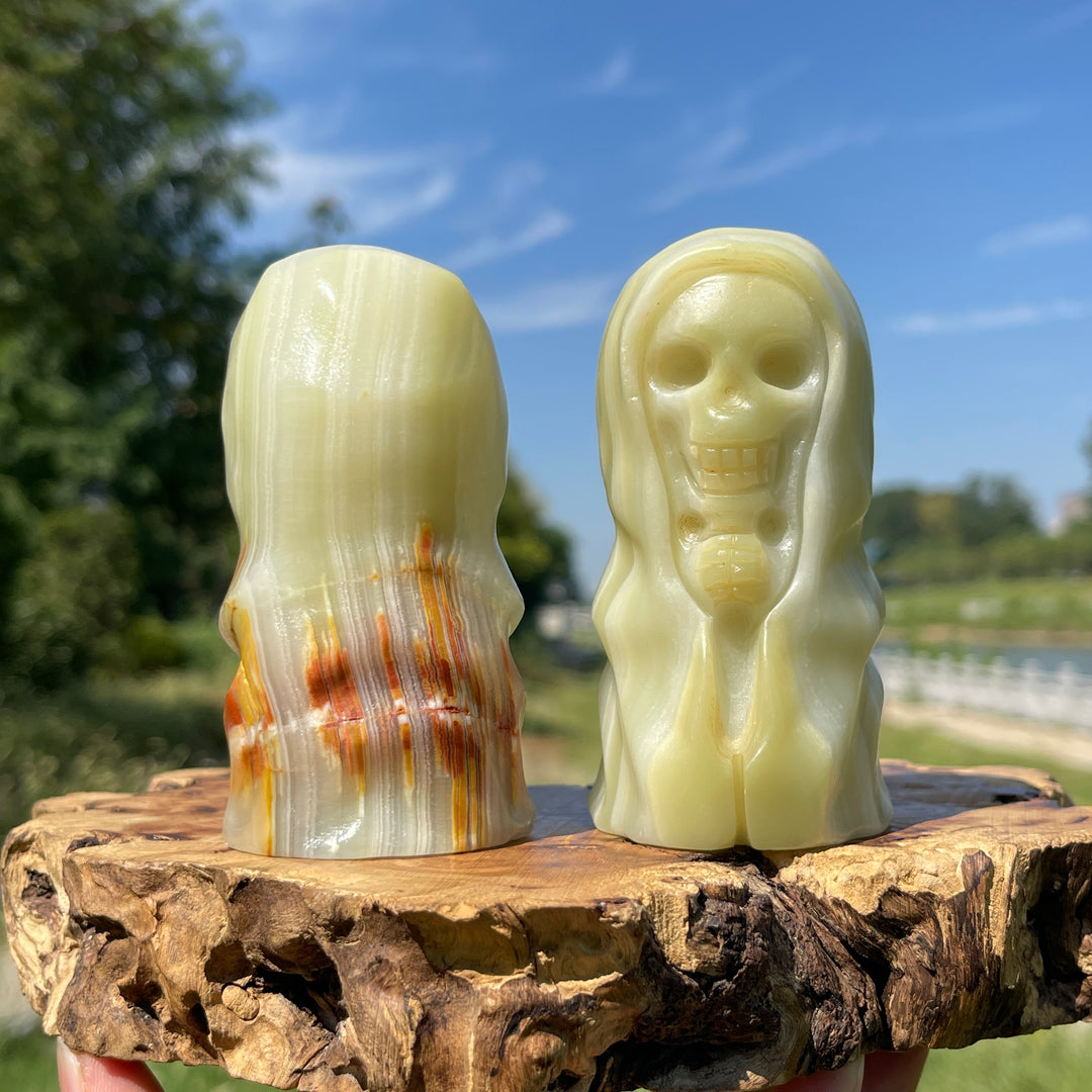 Natural Crystal Afghanistan Jade Skull Wizard Carving