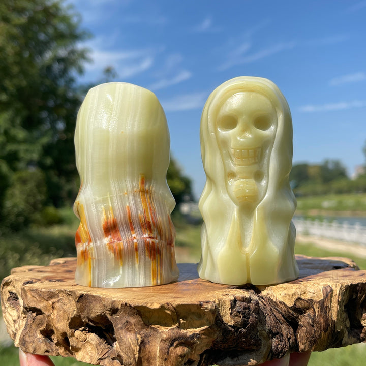 Natural Crystal Afghanistan Jade Skull Wizard Carving