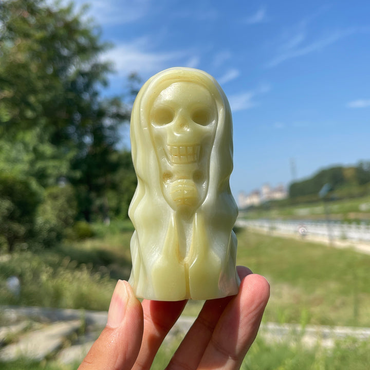 Natural Crystal Afghanistan Jade Skull Wizard Carving
