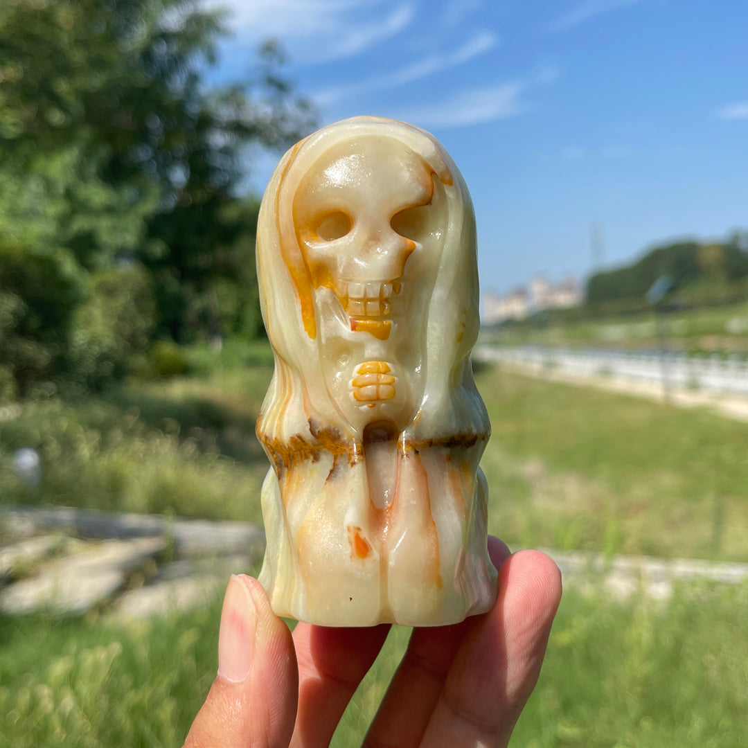 Natural Crystal Afghanistan Jade Skull Wizard Carving