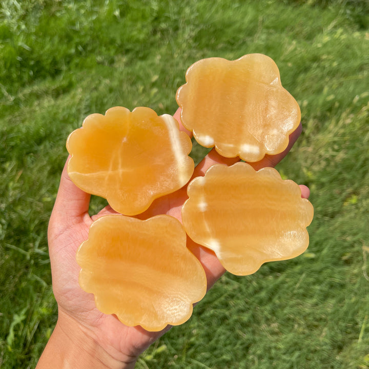 Natural Crystal Yellow Calcite Shell Bowl