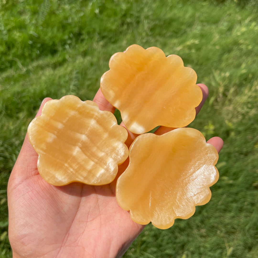 Natural Crystal Yellow Calcite Shell Bowl