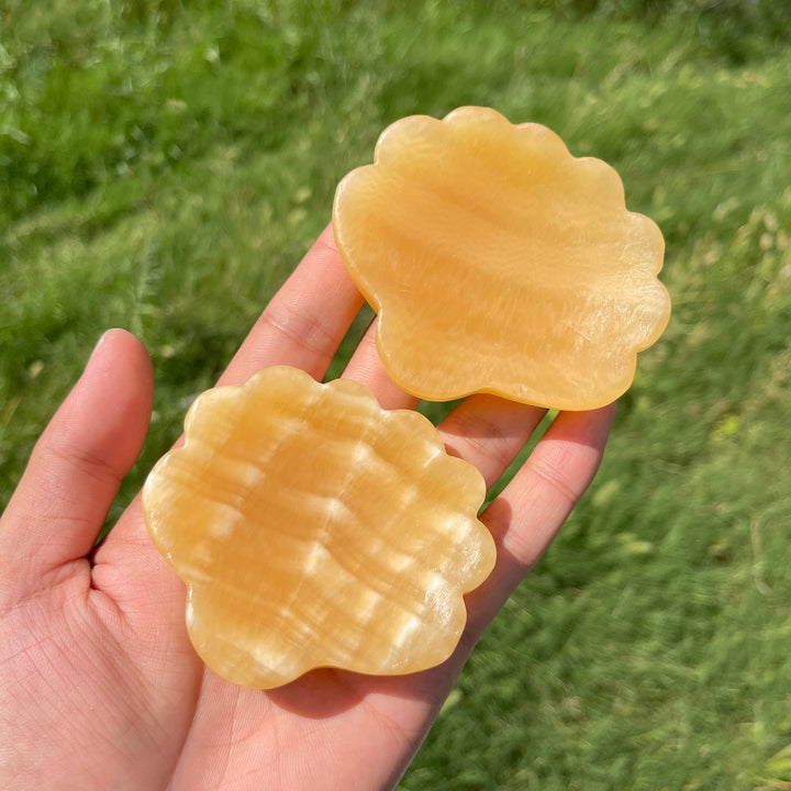 Natural Crystal Yellow Calcite Shell Bowl