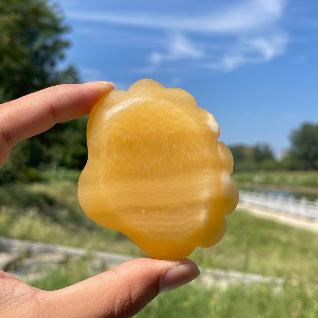 Natural Crystal Yellow Calcite Shell Bowl