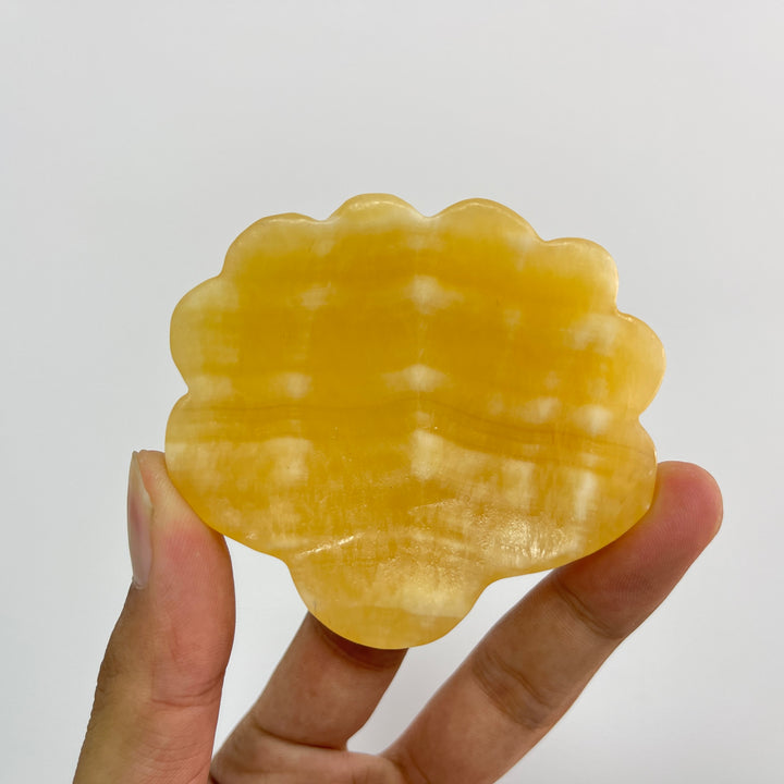 Natural Crystal Yellow Calcite Shell Bowl