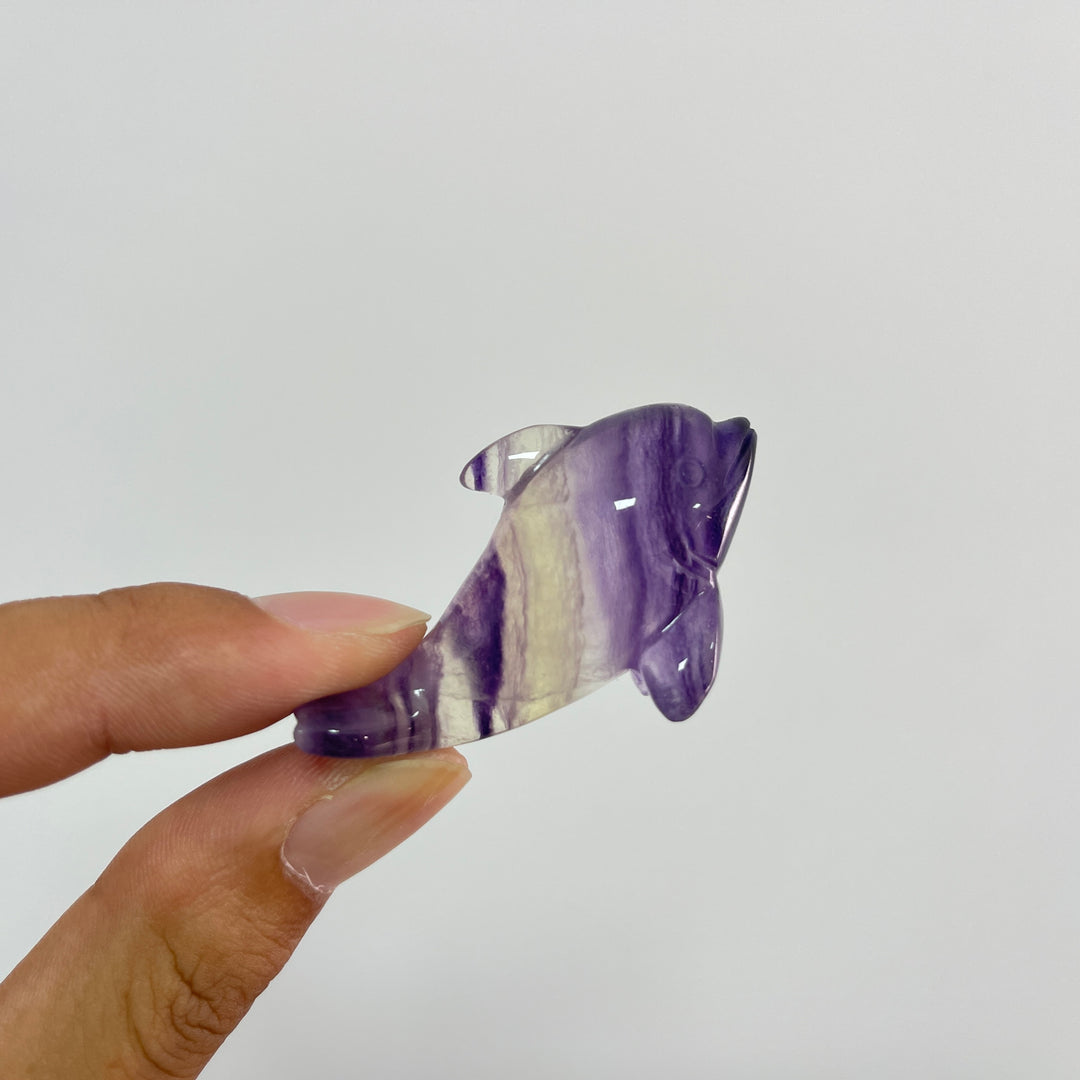 Natural Crystal Playful Dolphin Carving