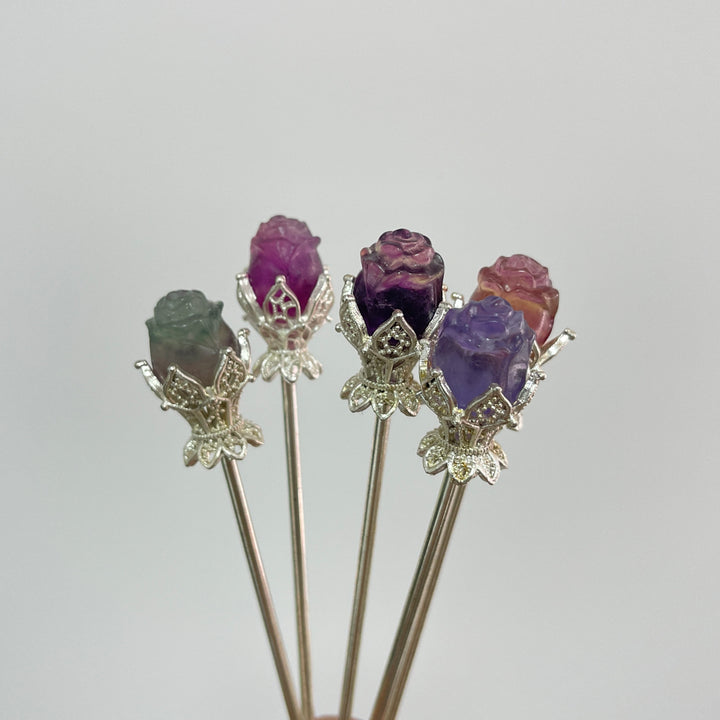 Natural Crystal Fluorite Rose Hair Stick