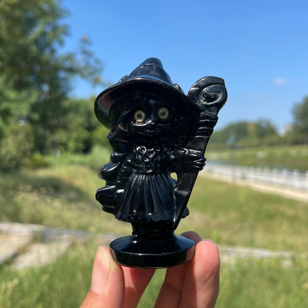 A Slightly Imperfect Natural Crystal Black Obsidian Little Witch
