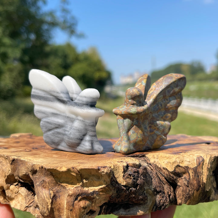 Natural Crystal Carving Lovely Winged Flower Fairy