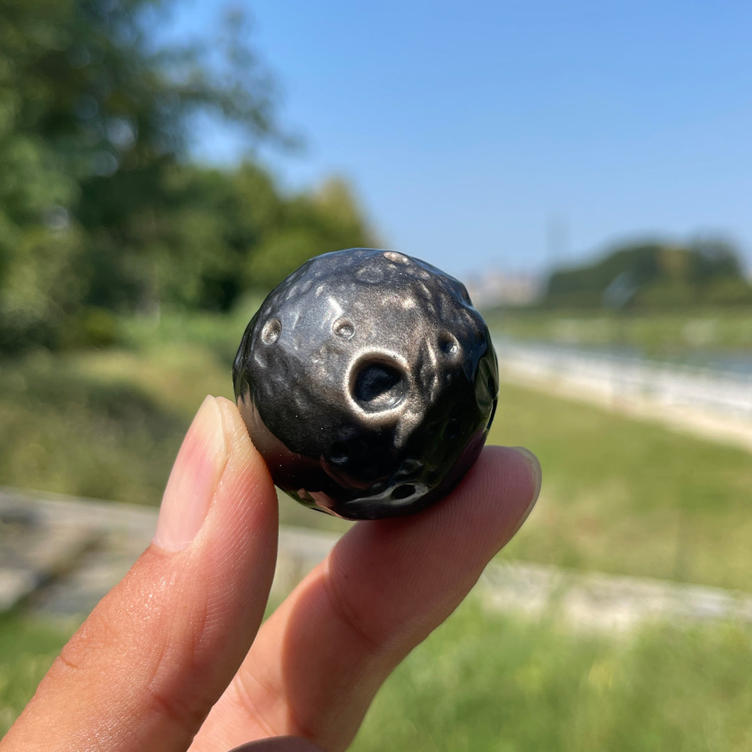Natural Crystal Silver Obsidian Moon Sphere