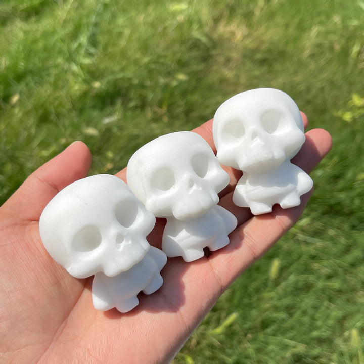Natural Crystal Carved White Jade Skull