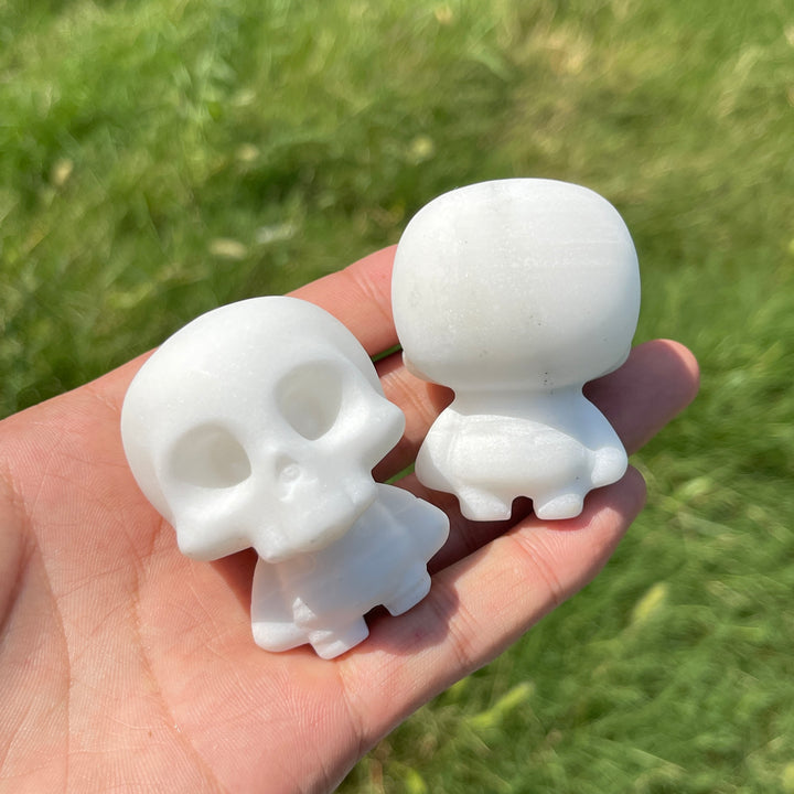 Natural Crystal Carved White Jade Skull