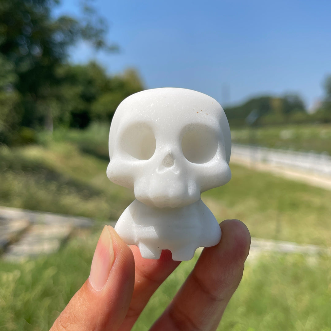Natural Crystal Carved White Jade Skull