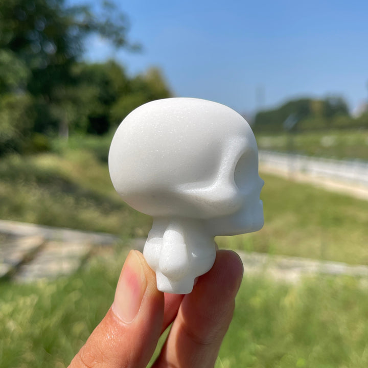 Natural Crystal Carved White Jade Skull