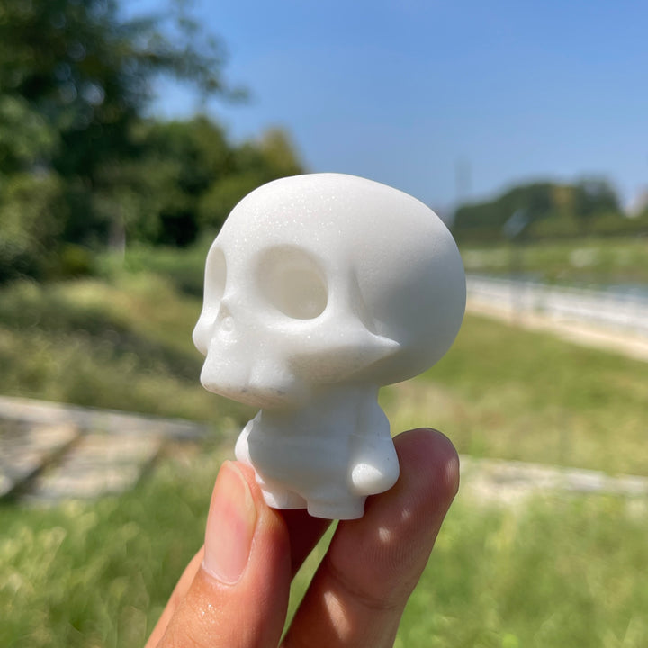 Natural Crystal Carved White Jade Skull