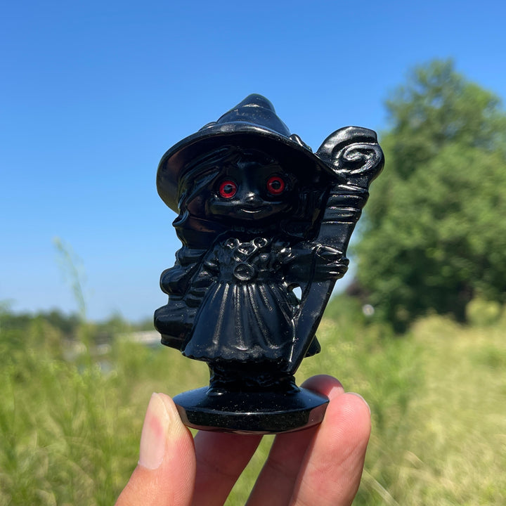A Slightly Imperfect Natural Crystal Black Obsidian Little Witch