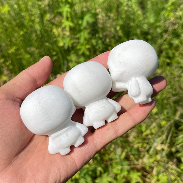 Natural Crystal Carved White Jade Skull