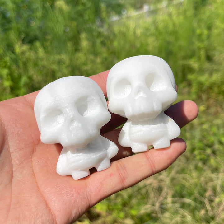 Natural Crystal Carved White Jade Skull
