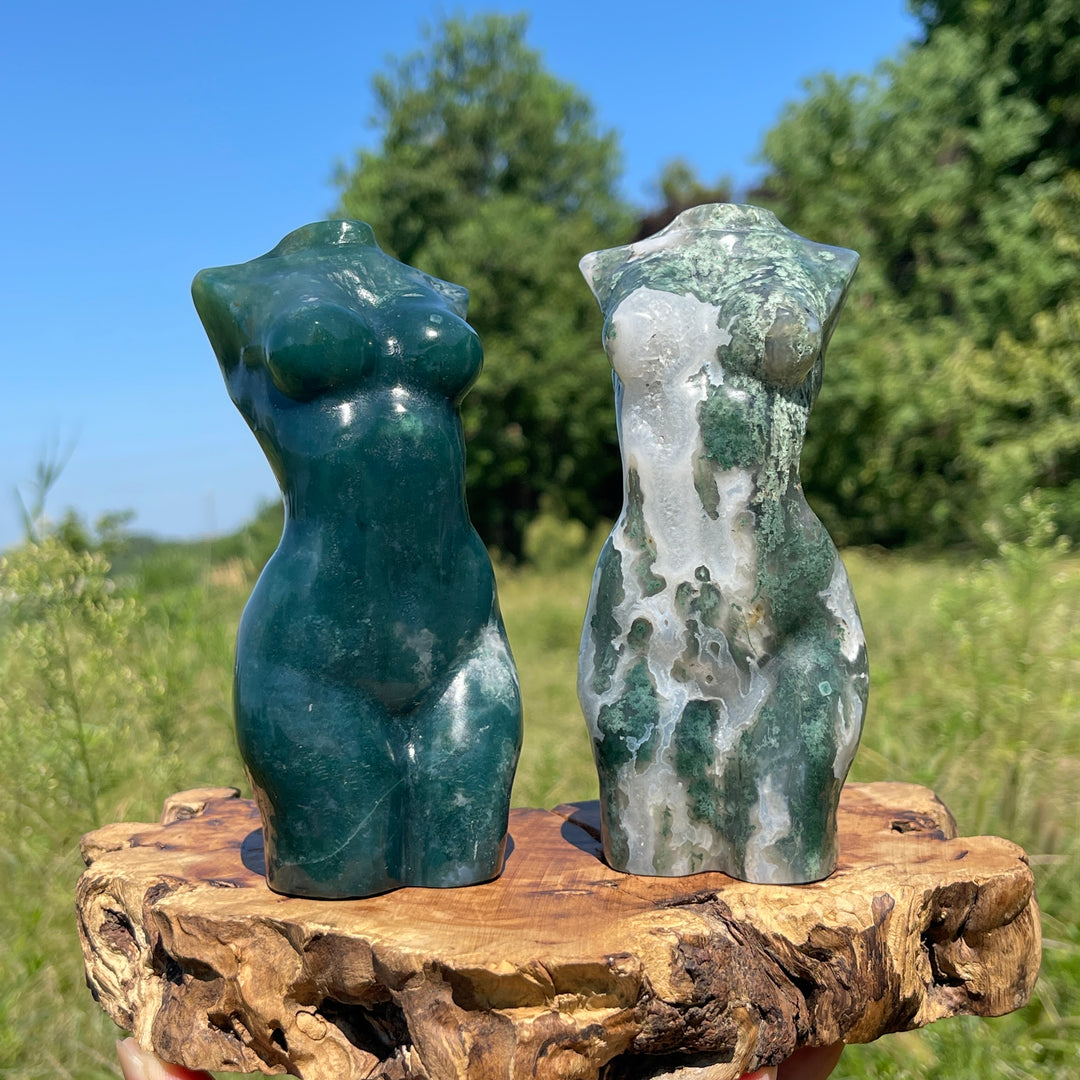 Unique,Natural Crystal Carving Moss Agate Goddess