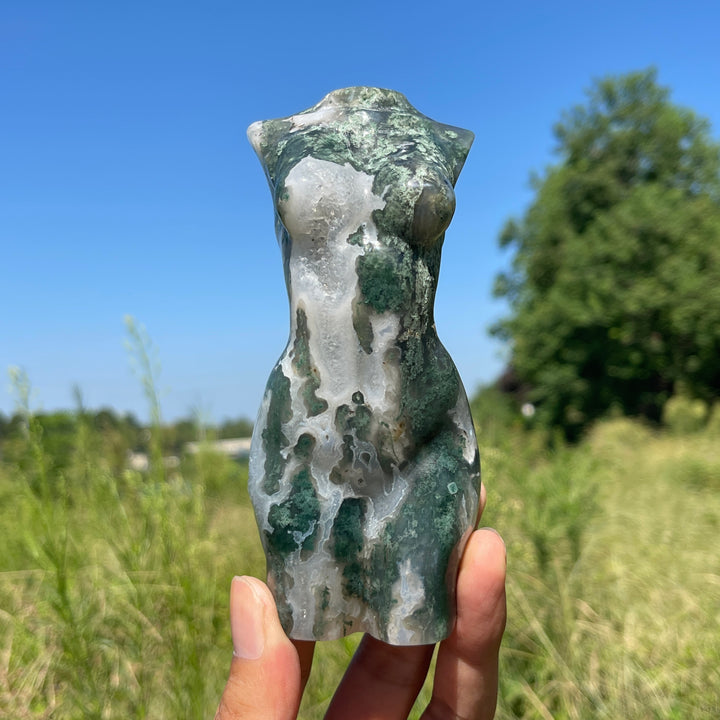 Unique,Natural Crystal Carving Moss Agate Goddess
