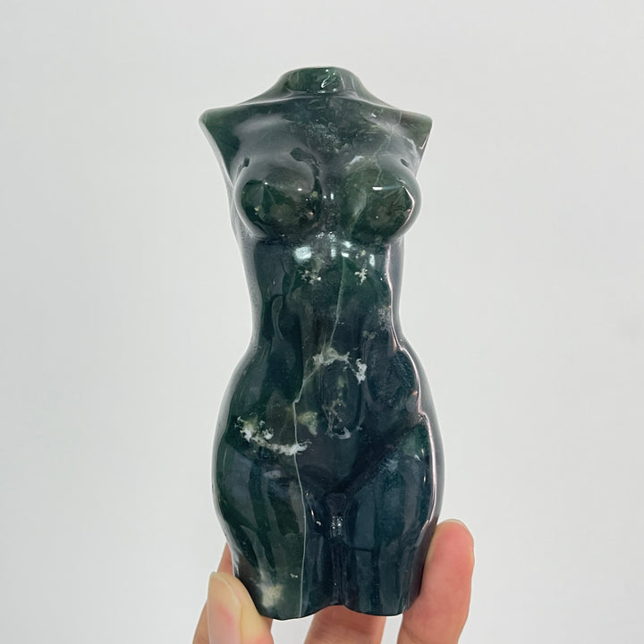 Unique,Natural Crystal Carving Moss Agate Goddess