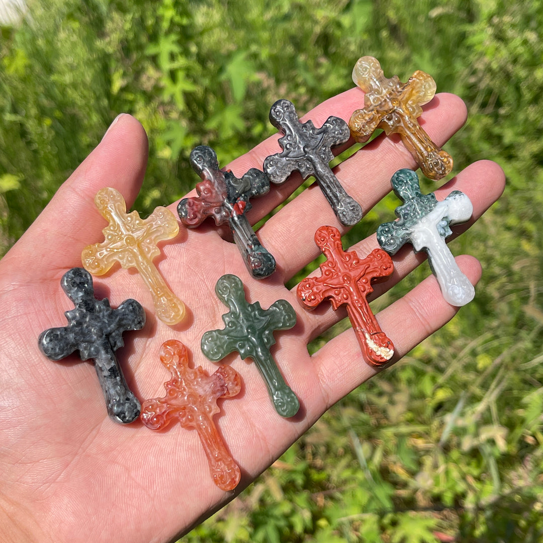 Natural Crystal Carving Handheld Cross