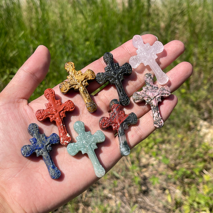 Natural Crystal Carving Handheld Cross